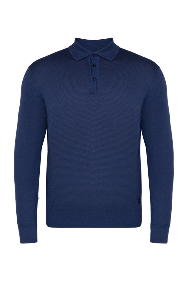 Classic men's knitted polo in dark blue with long sleeves - photo 1