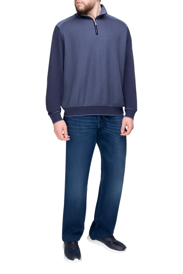 Stefano Ricci men's blue herringbone cashmere and silk troyer 175669 - photo 2