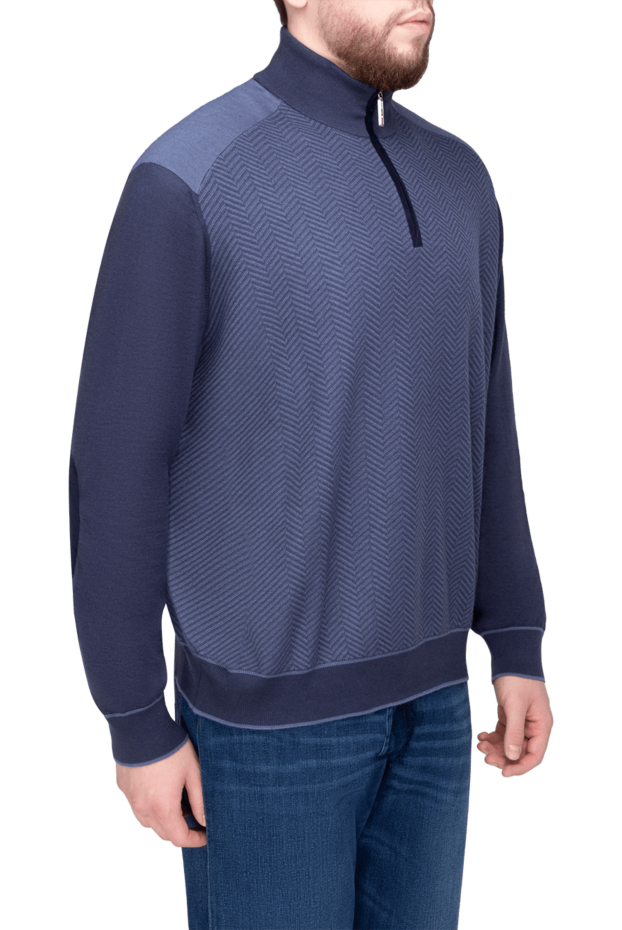 Stefano Ricci men's blue herringbone cashmere and silk troyer 175669 - photo 3