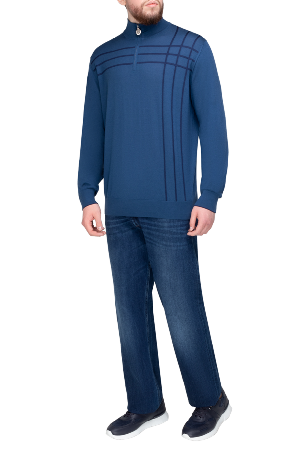 Stefano Ricci men's blue abstract pattern troyer zip up 175673 - photo 2
