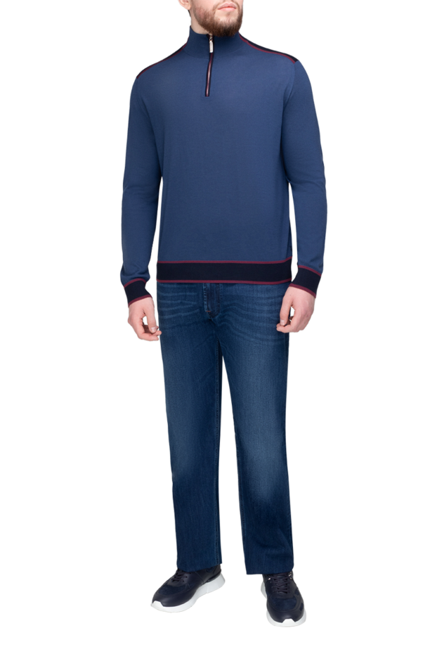Stefano Ricci men's blue cashmere and silk troyer with contrast trim 175674 - photo 2