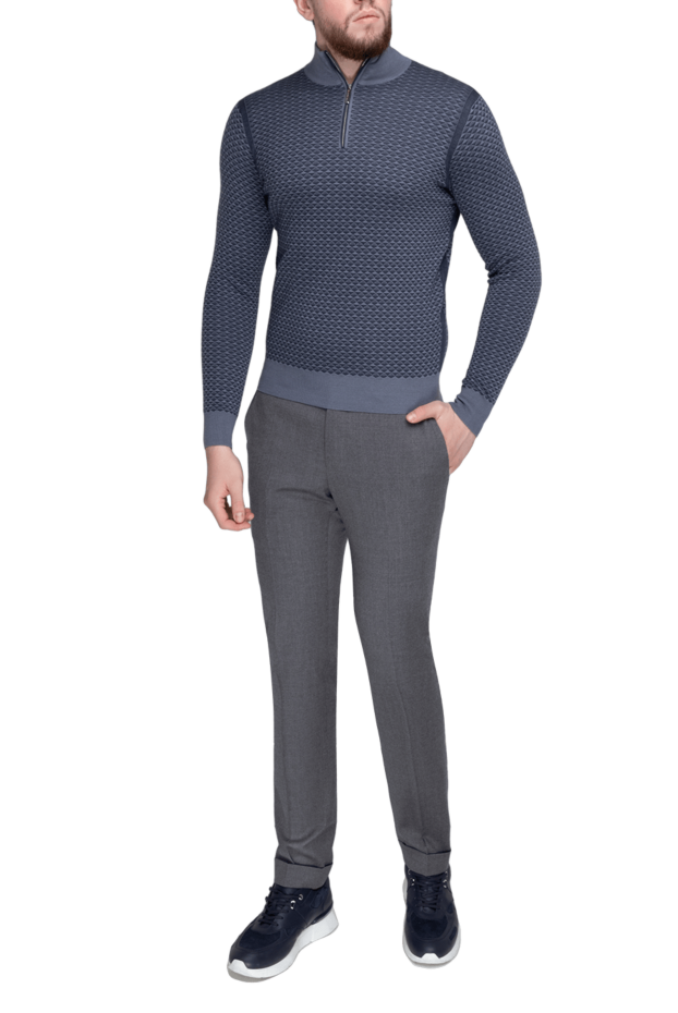 Stefano Ricci men's grey cashmere and silk troyer with jacquard knit 175688 - photo 2