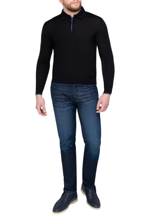Stefano Ricci black long sleeve polo with blue trim 175707 - photo 2