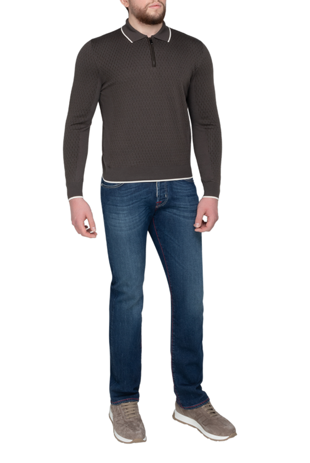 Stefano Ricci men's brown long sleeve polo shirt with contrast trim 175712 - photo 1