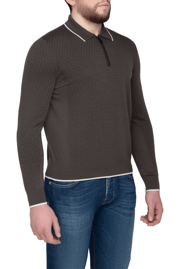 Stefano Ricci men's brown long sleeve polo shirt with contrast trim 175712 - photo 2