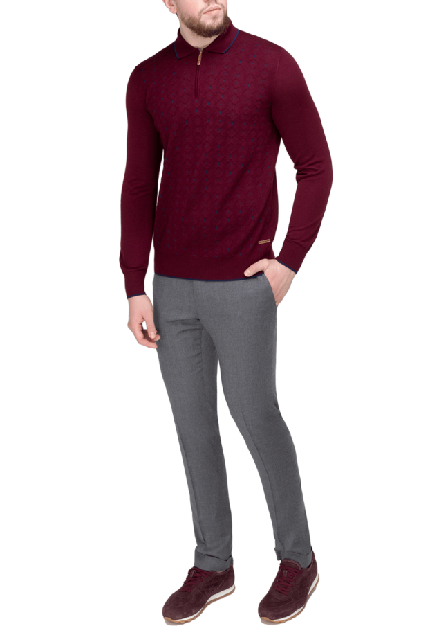 Stefano Ricci men's burgundy cashmere silk polo with blue diamonds 175719 - photo 2