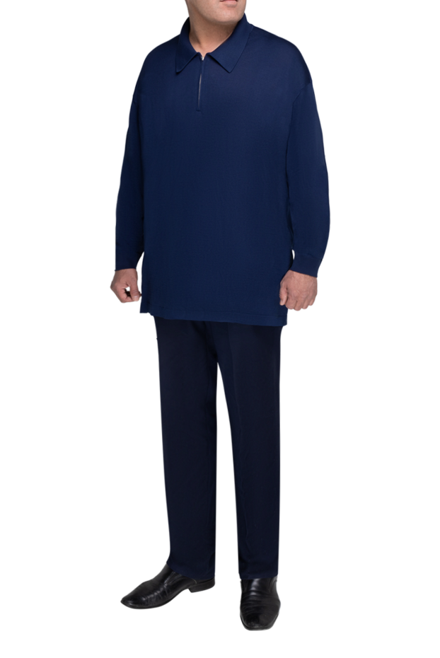 Stefano Ricci men's long sleeve cashmere and silk polo, dark blue 175726 - photo 2