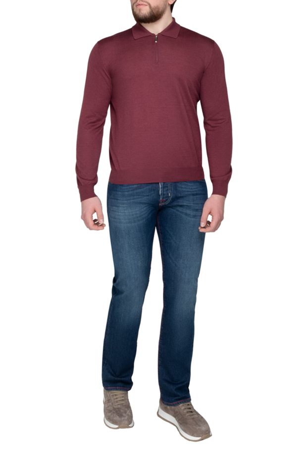 Stefano Ricci men's burgundy cashmere and silk knit polo shirt 175727 - photo 2