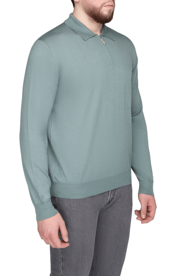Stefano Ricci long sleeve cashmere and silk polo for men green 175729 - photo 3