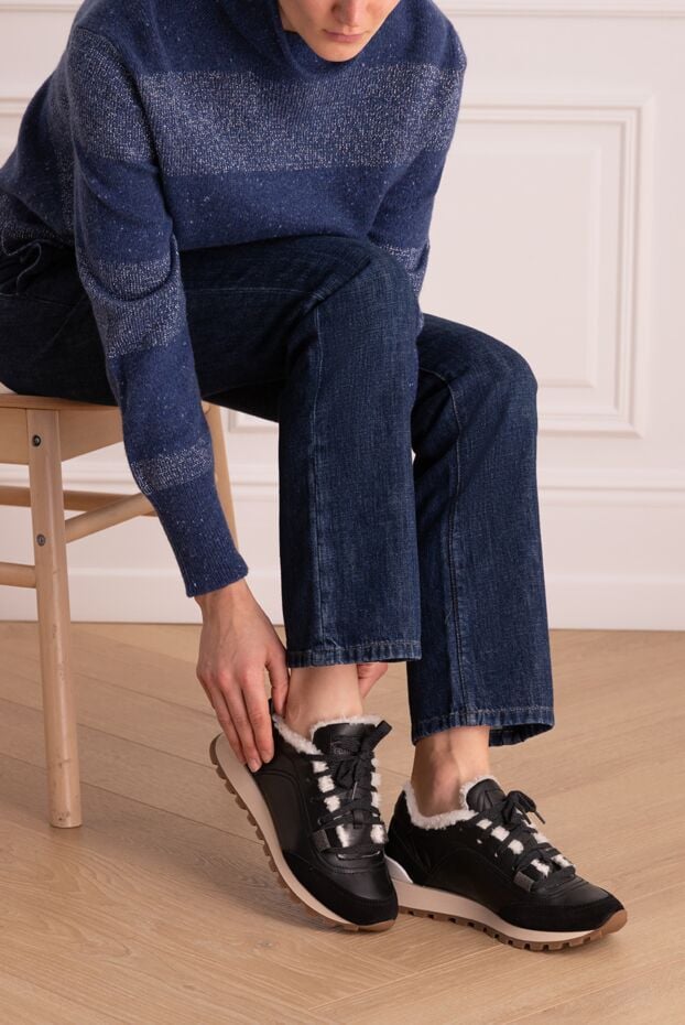 Black leather sneakers for women - photo 2