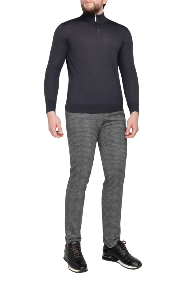 Men's gray checkered trousers with drawstring - photo 2