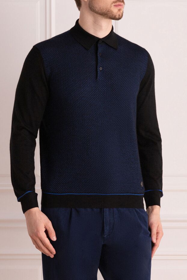 Stefano Ricci long-sleeve polo shirt in blue textured knit 175818 - photo 3
