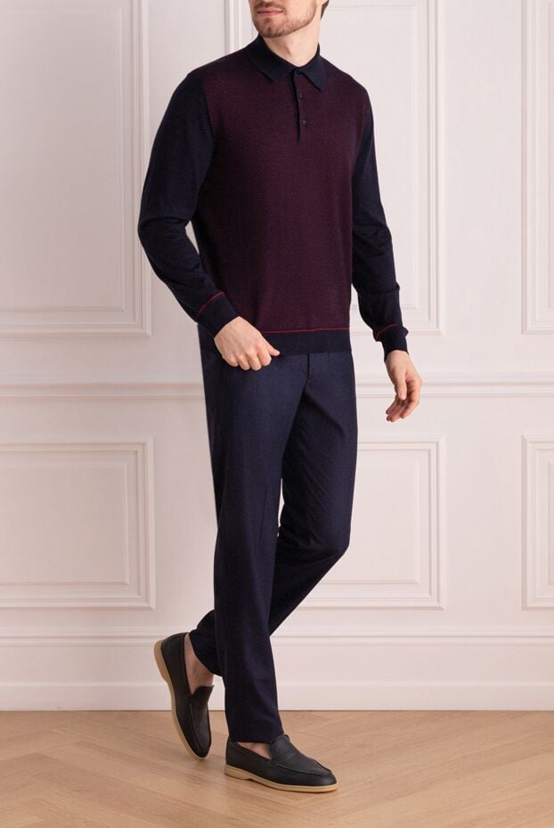 Stefano Ricci men's long-sleeve polo shirt in dark blue with a burgundy pattern 175824 - photo 2