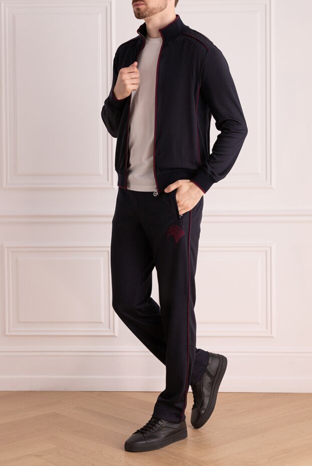 Blue men's wool and polyamide walking suit - photo 2