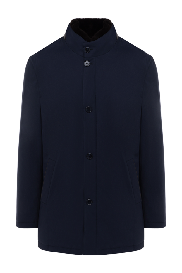Navy Blue Smooth Texture Button Down Jacket Mens - photo 1