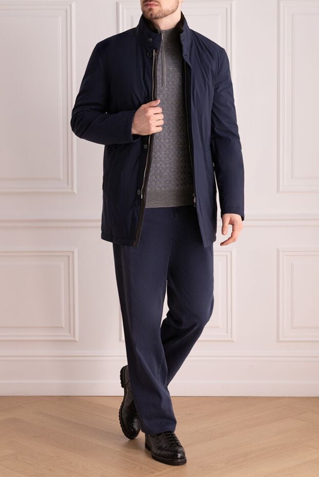 Navy Blue Smooth Texture Button Down Jacket Mens - photo 2