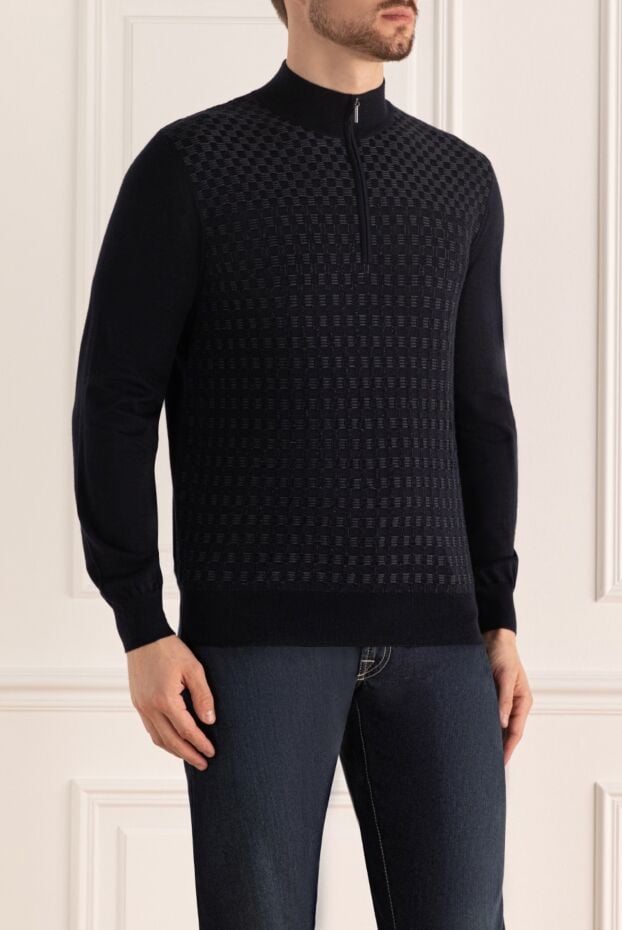 Cesare di Napoli dark blue cashmere and silk troyer with textured pattern 175939 - photo 3
