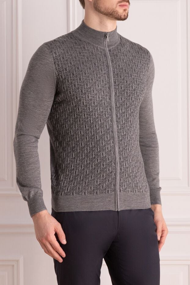 Cesare di Napoli men's cashmere silk cardigan with a textured weave and zip-up closure 175945 - photo 3