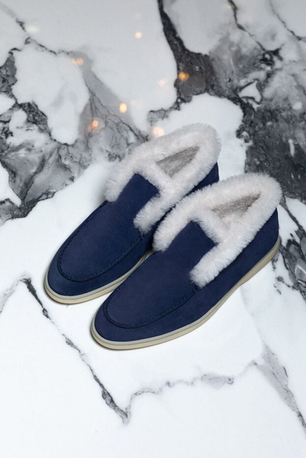 Loro Piana blue nubuck and fur deserters for women 176024 - photo 2