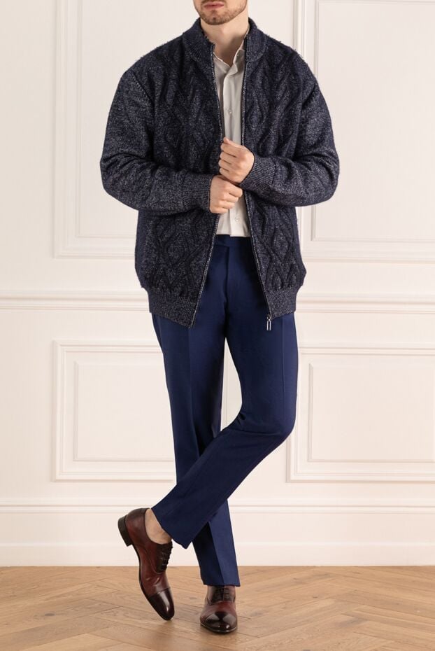 Zilli cashmere cardigan with a zip-up closure and a textured woven pattern, dark blue 176086 - photo 3