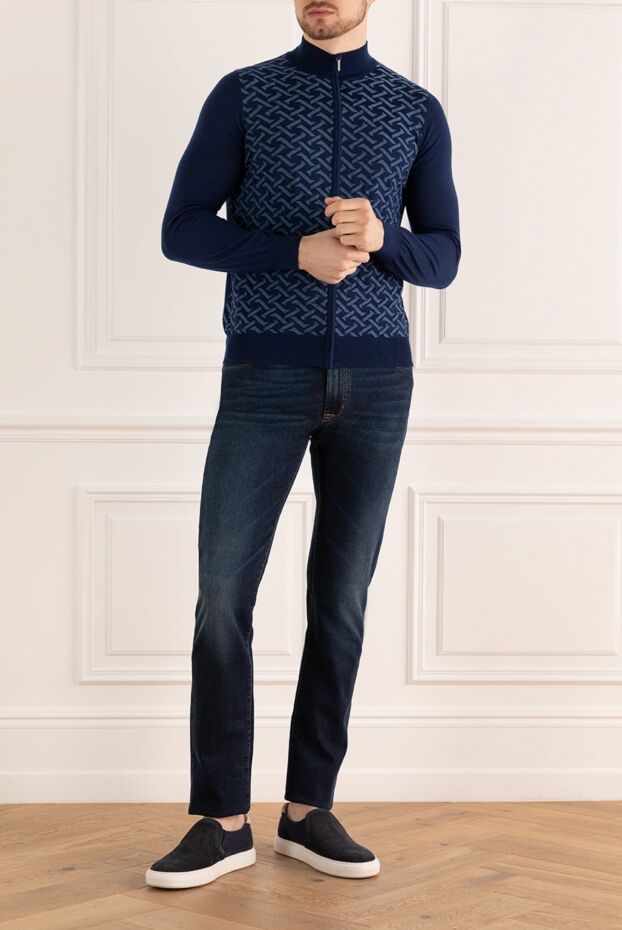 Cesare di Napoli man cardigan made of cashmere and silk, blue for men buy with prices and photos 176103 - photo 2