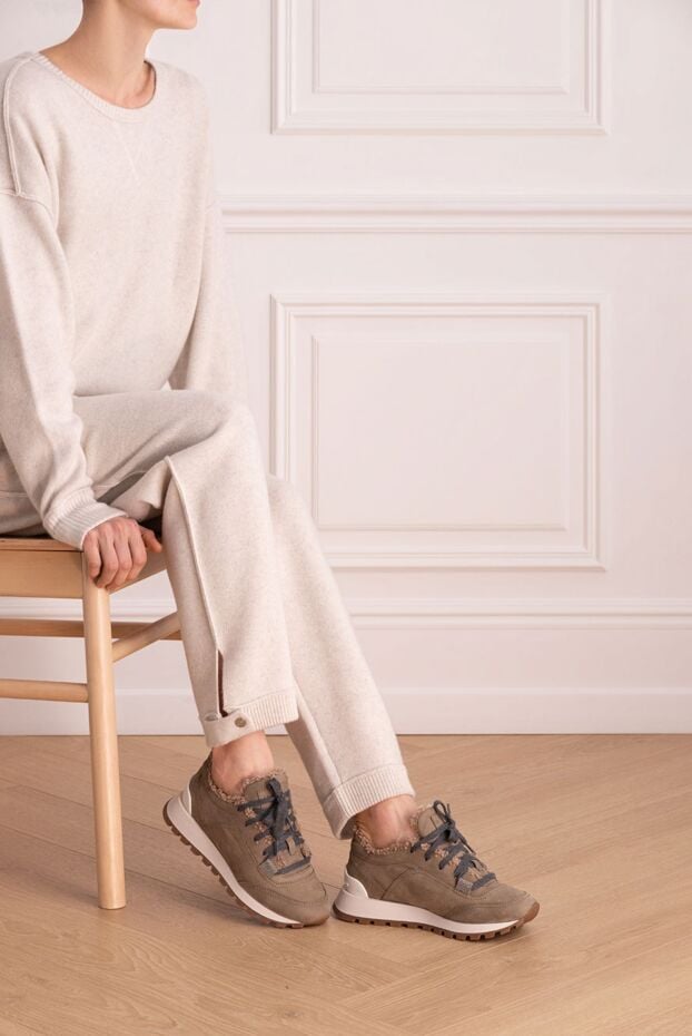 Beige leather sneakers for women - photo 2