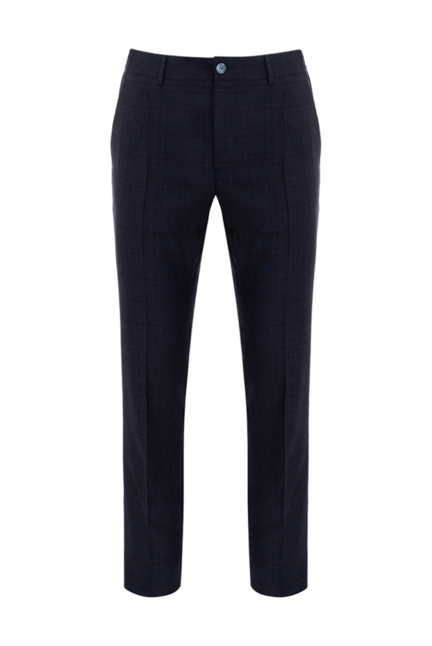 Checked wool trousers with creases and a cobalt button - photo 1