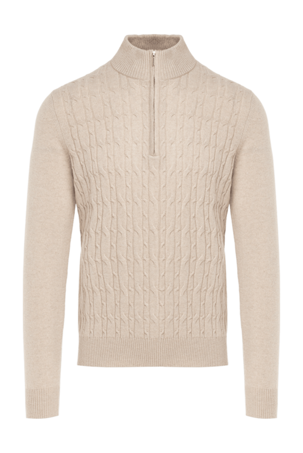 Cesare di Napoli men's beige cashmere troyer with a textured rib 176223 - photo 1