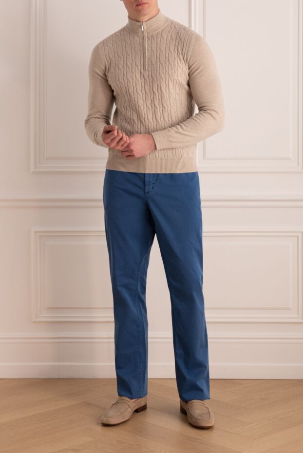 Cesare di Napoli men's beige cashmere troyer with a textured rib 176223 - photo 3