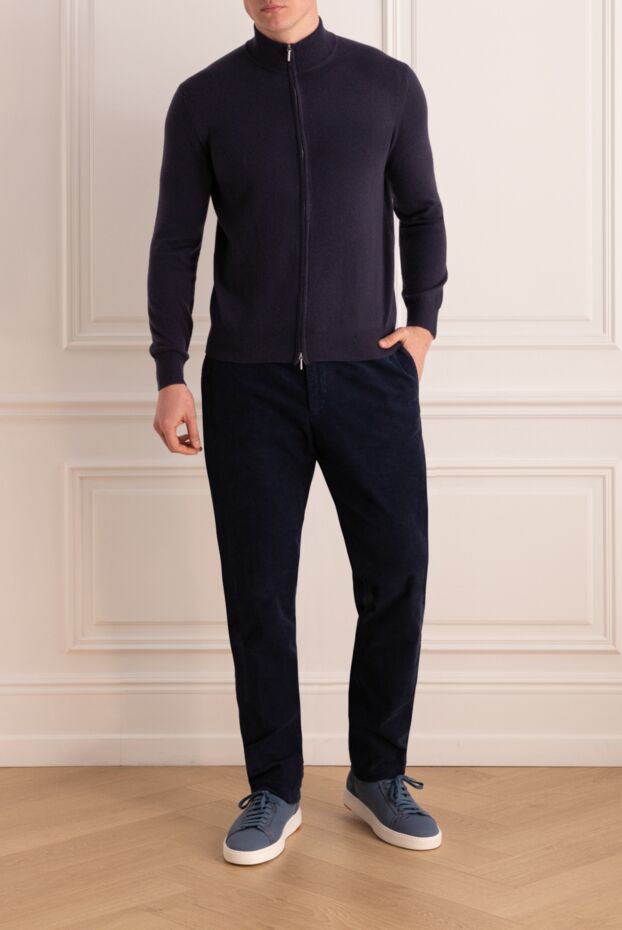 Blue wool and cashmere cardigan for men - photo 2