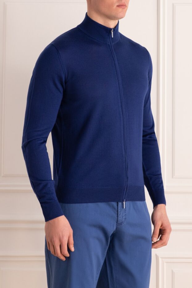Cesare di Napoli stylish blue wool men's cardigan with a zipper 176231 - photo 3