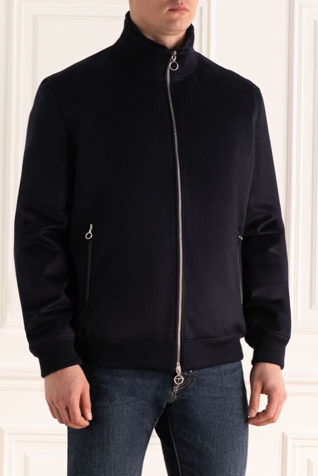 Seraphin dark blue men's cashmere jacket with a zipper and fur 176368 - photo 3