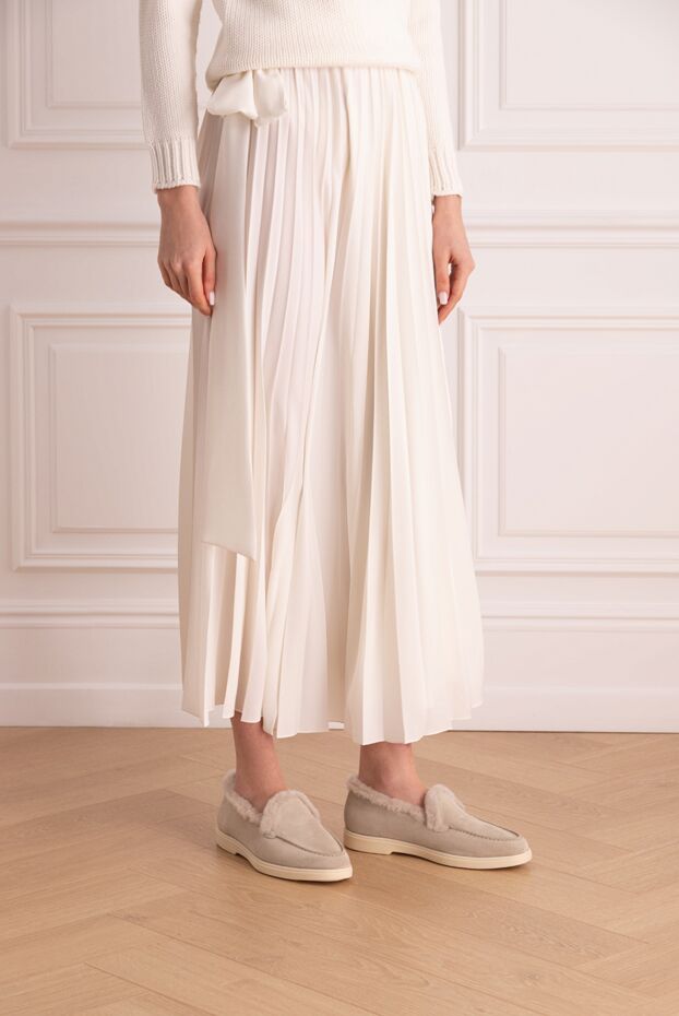 P.A.R.O.S.H. women's beige pleated midi skirt made of airy fabric 176379 - photo 3