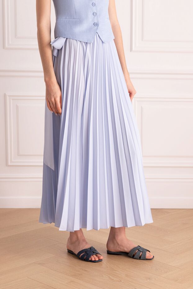 P.A.R.O.S.H. pleated midi skirt with belt and bow, blue 176382 - photo 3