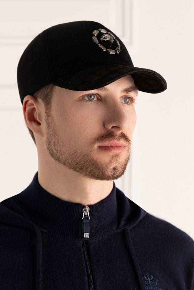 Stefano Ricci men's cashmere and crocodile leather cap black 176469 - photo 2