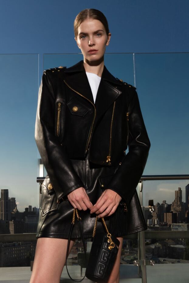 Balmain юбка из гладкой кожи с поясом и объемной фурнитурой в стиле рок-шик 176483 - фото 2