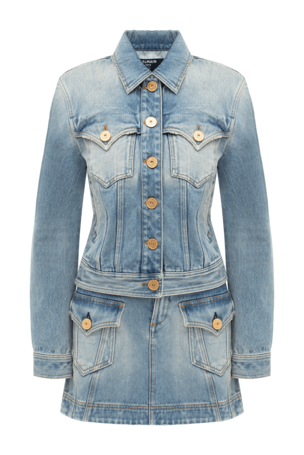 Balmain жіночі костюм джинсовий з юбкою з хлопка жіночого голубого кольору купити фото з цінами 176486 - фото 1