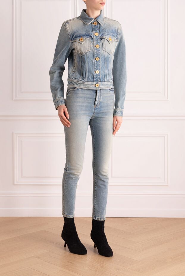Balmain джинсовий костюм жіночий блакитний з укороченою курткою 176487 - фото 3