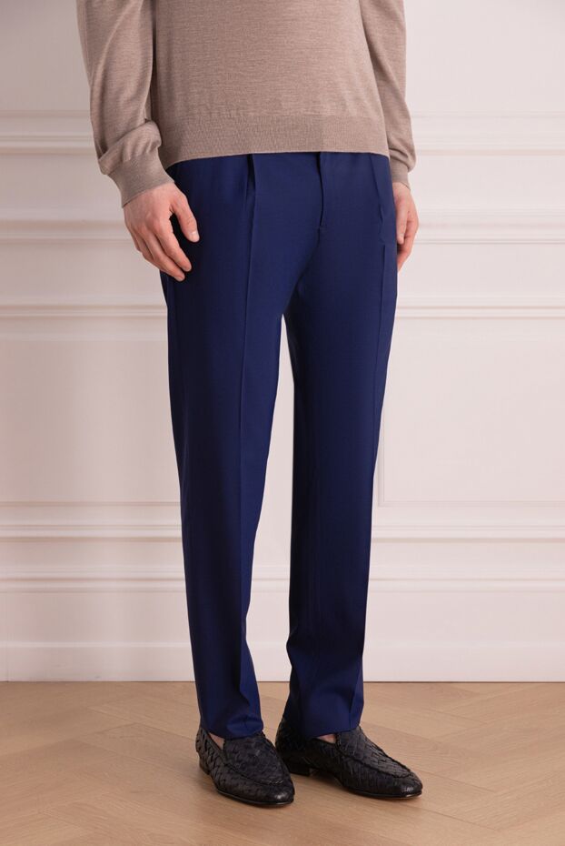 Stefano Ricci men's blue wool trousers with pleats 176516 - photo 3