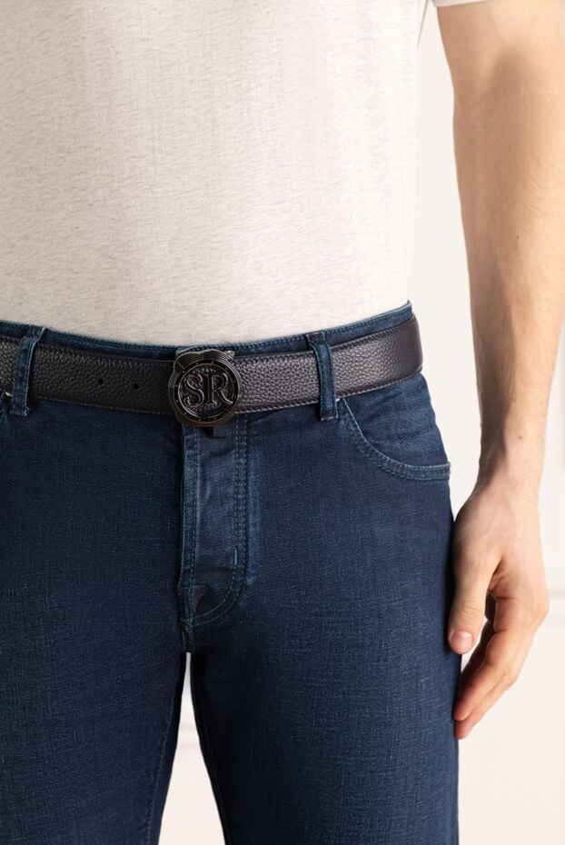 Stefano Ricci men's dark blue leather belt with a decorative matte buckle 176551 - photo 2