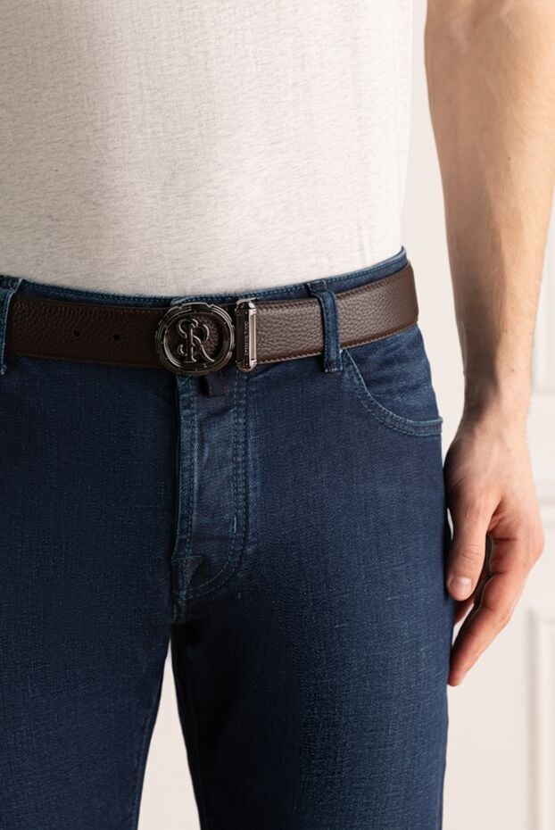 Stefano Ricci men's brown leather belt with a round carved buckle 176555 - photo 2