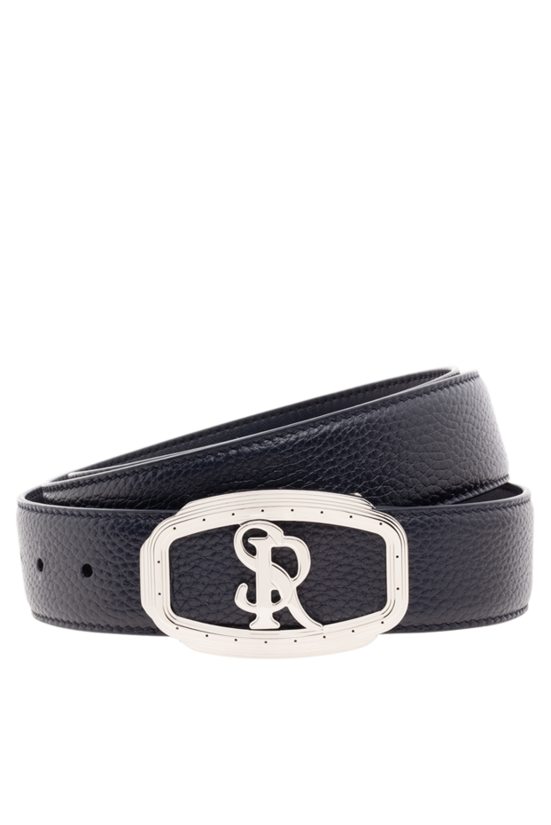 Stefano Ricci men's dark blue leather belt with an oval glossy buckle 176556 - photo 1