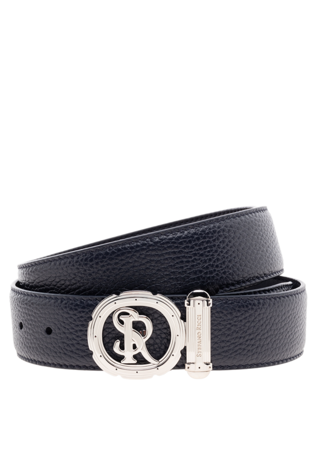 Stefano Ricci men's blue leather belt with a round buckle and logo 176557 - photo 1