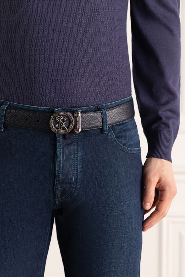 Stefano Ricci men's blue leather belt with a round buckle and logo 176557 - photo 2