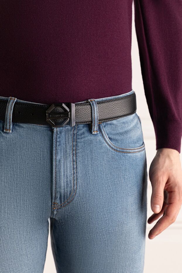 Stefano Ricci men's black leather belt with octagonal buckle 176563 - photo 2