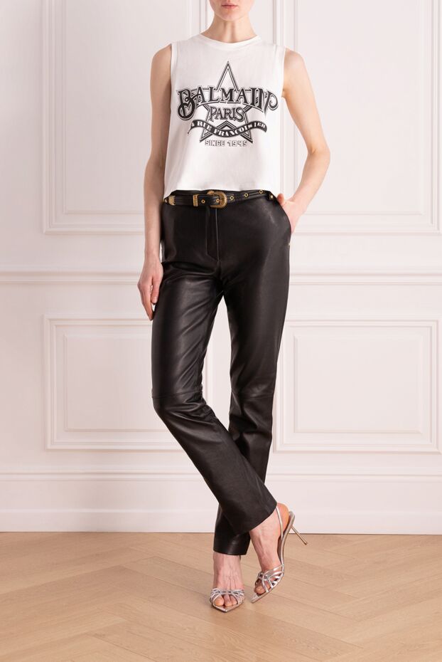 Balmain woman women's black genuine leather trousers buy with prices and photos 176579 - photo 2