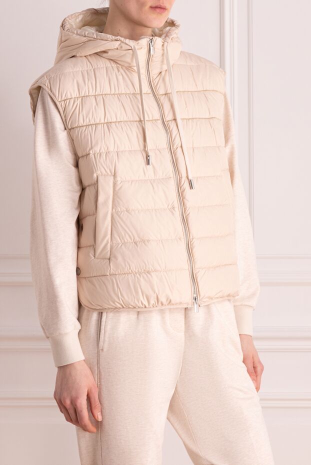 Peserico women's beige matte polyester vest with voluminous quilting and drawstring in the hood 176616 - photo 3