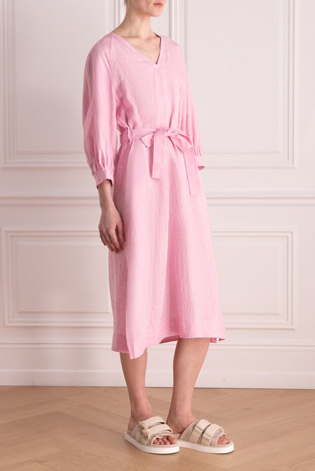 Peserico linen dress with a loose fit and a deep neckline, pink 176626 - photo 3