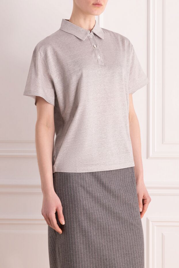 Peserico women's gray cotton and linen polo shirt 176640 - photo 3