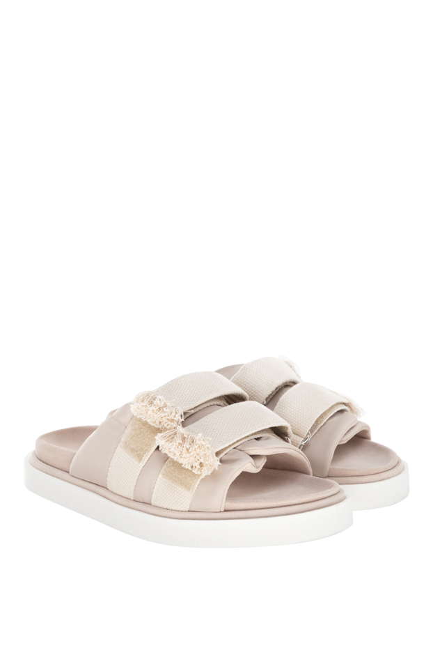Peserico women's beige suede and nylon flip flops 176652 - photo 3